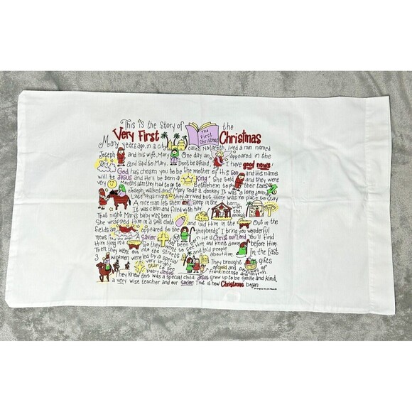 VTG Very First Christmas Standard Pillowcase USA Soul Harvest Mills Jesus White - Picture 2 of 7